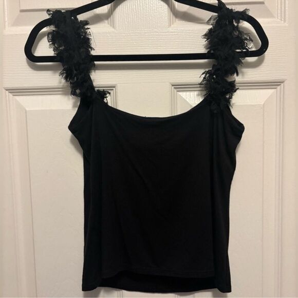 BCBG MAXAZRIA•Chiffon trim black tank top medium - Picture 2 of 7